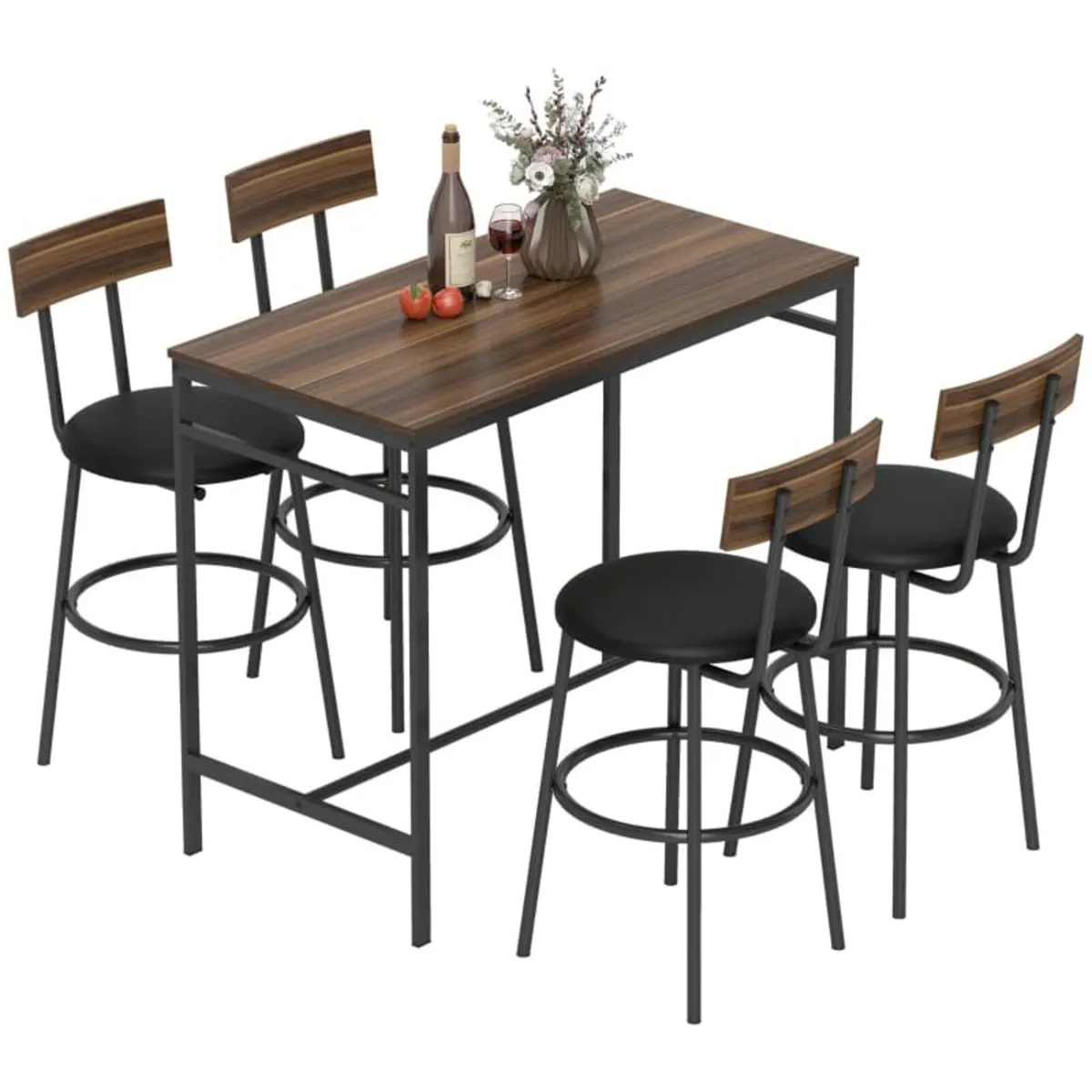 5-piece bar table set with 4 stools, industrial de - Image 3