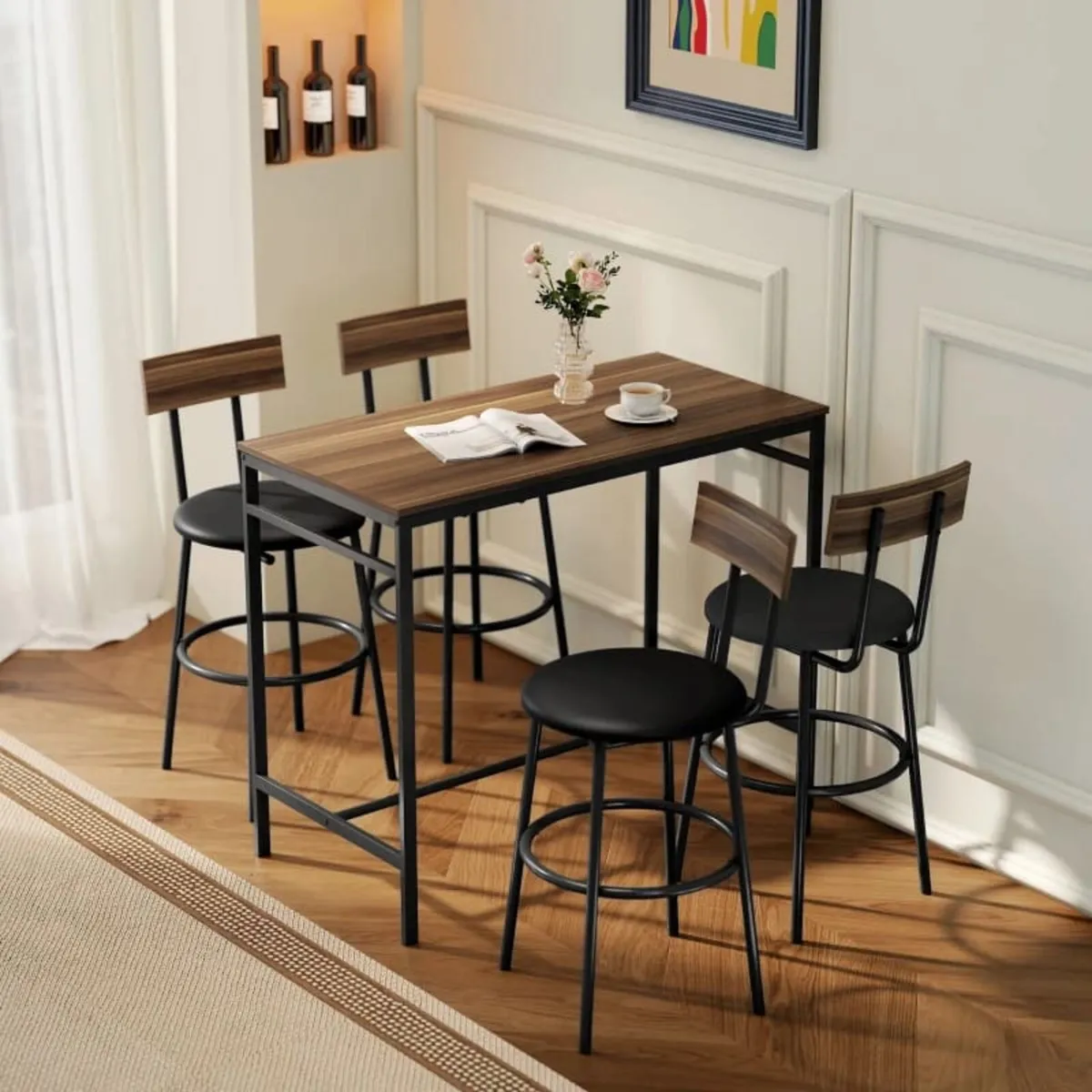5-piece bar table set with 4 stools, industrial de - Image 4