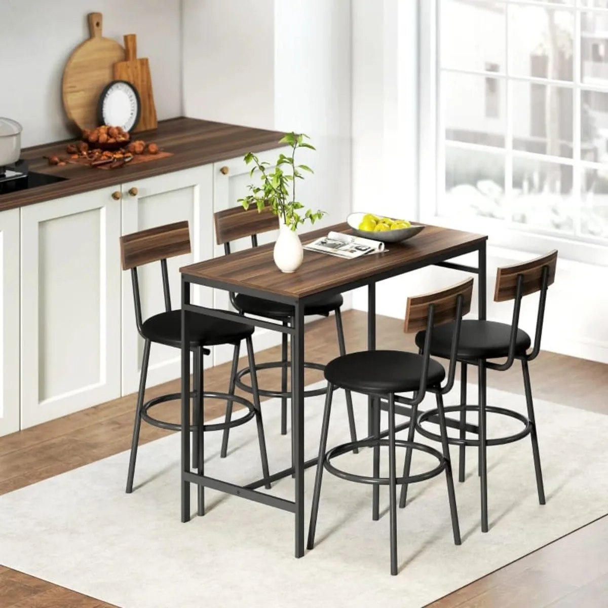 5-piece bar table set with 4 stools, industrial de - Image 2