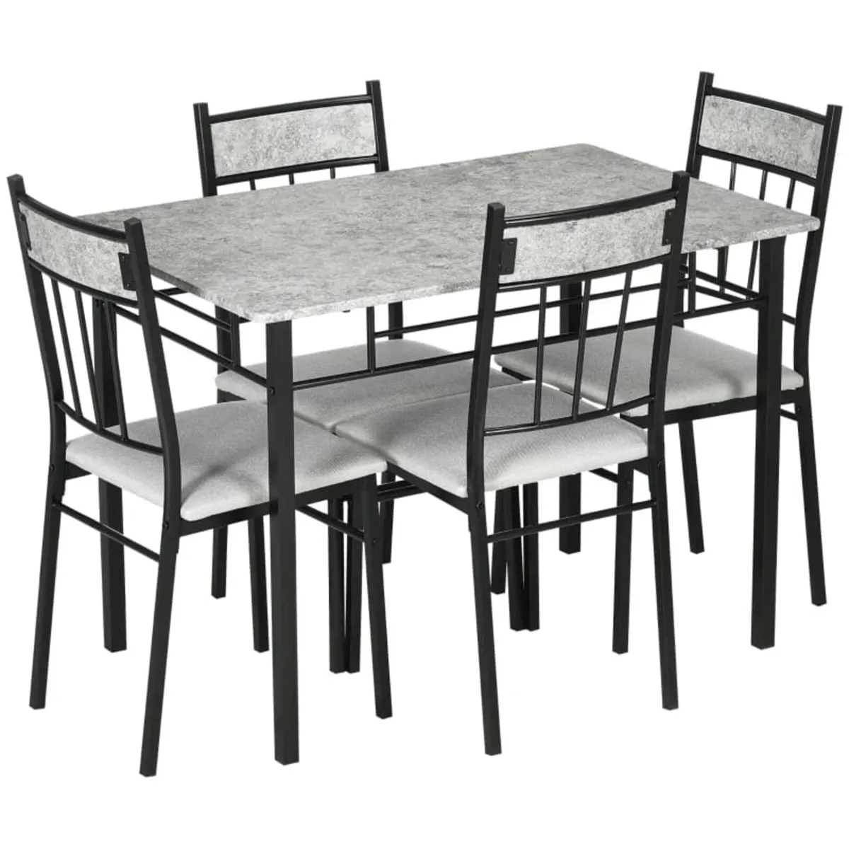 Five-Piece Marble Effect Dining Table Set - Grey/B - Image 1