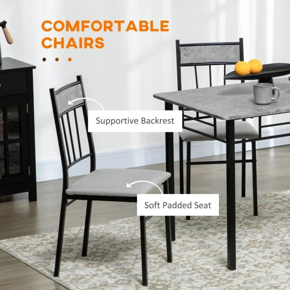 Five-Piece Marble Effect Dining Table Set - Grey/B - Image 2