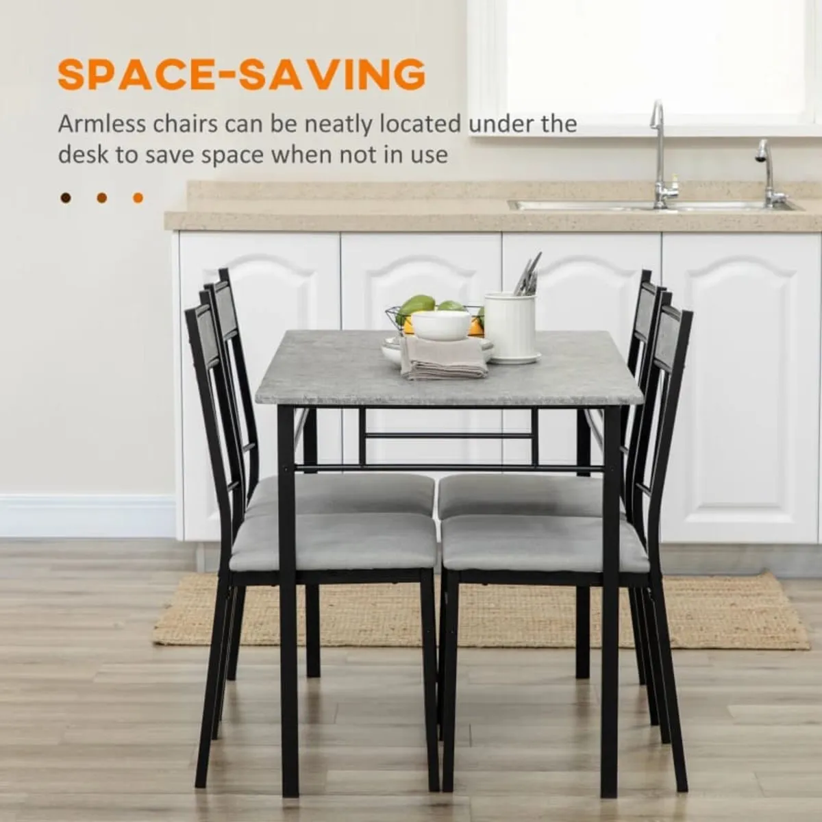 Five-Piece Marble Effect Dining Table Set - Grey/B - Image 4