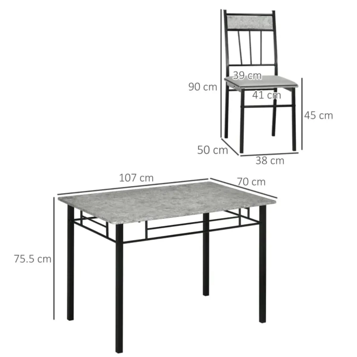 Five-Piece Marble Effect Dining Table Set - Grey/B - Image 3