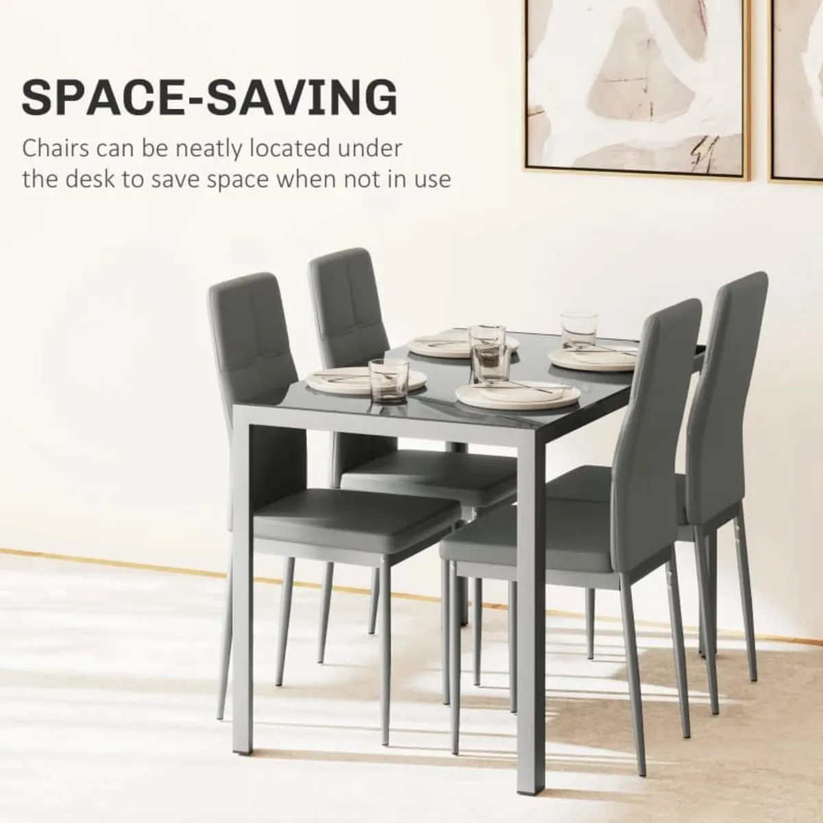 5-Piece Kitchen Dining Table Set with 4 Faux Leath - Image 4
