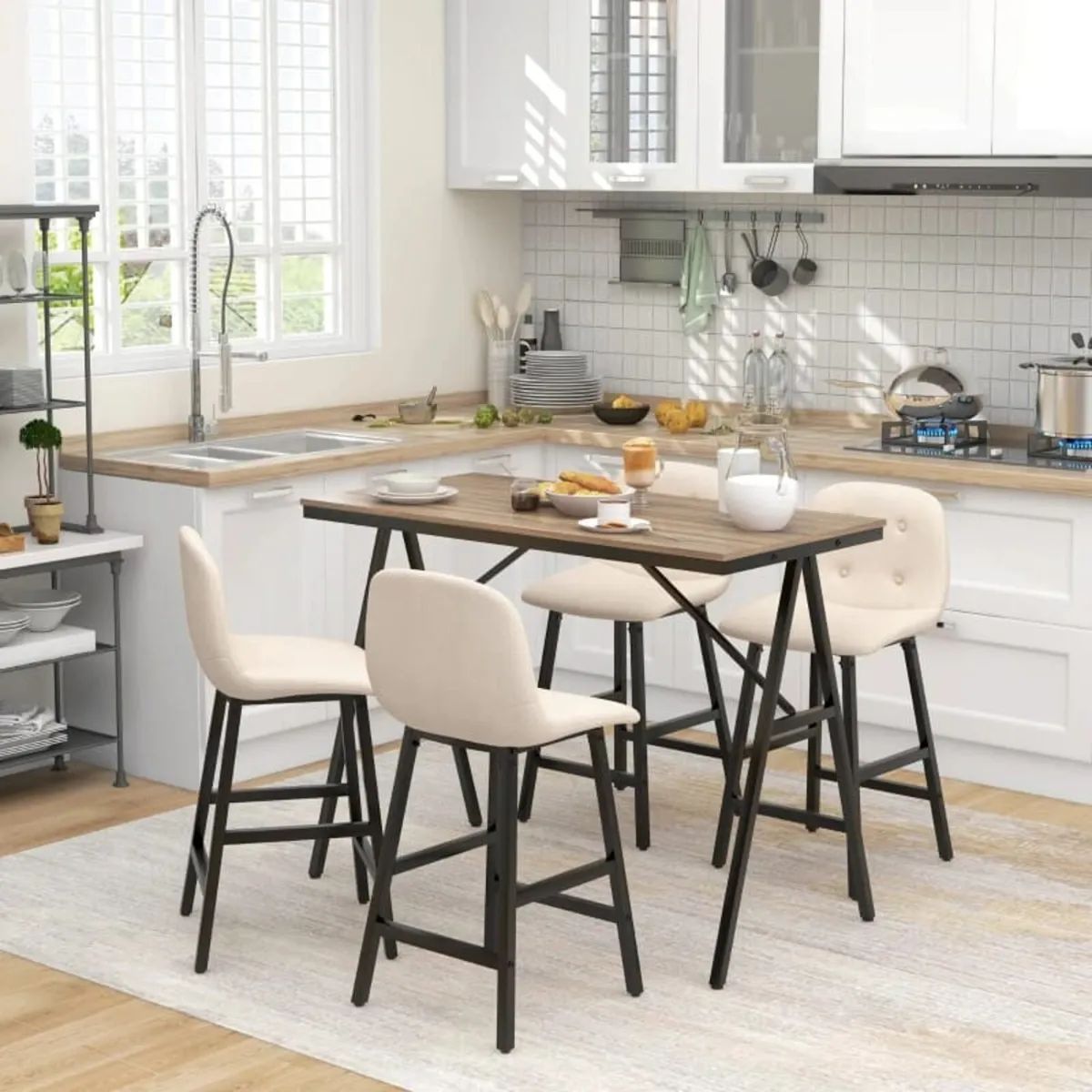 Bar set 5-piece, table and 4 chairs, button tuftin - Image 4