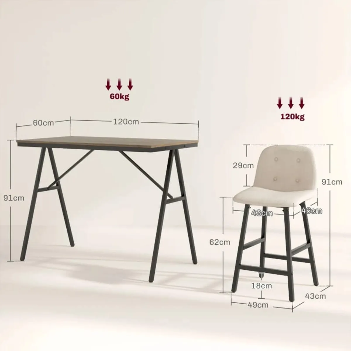 Bar set 5-piece, table and 4 chairs, button tuftin - Image 2