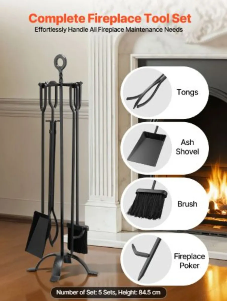 Fireplace Tool Set,5 PCS Fire Tool Set and Holder - Image 2