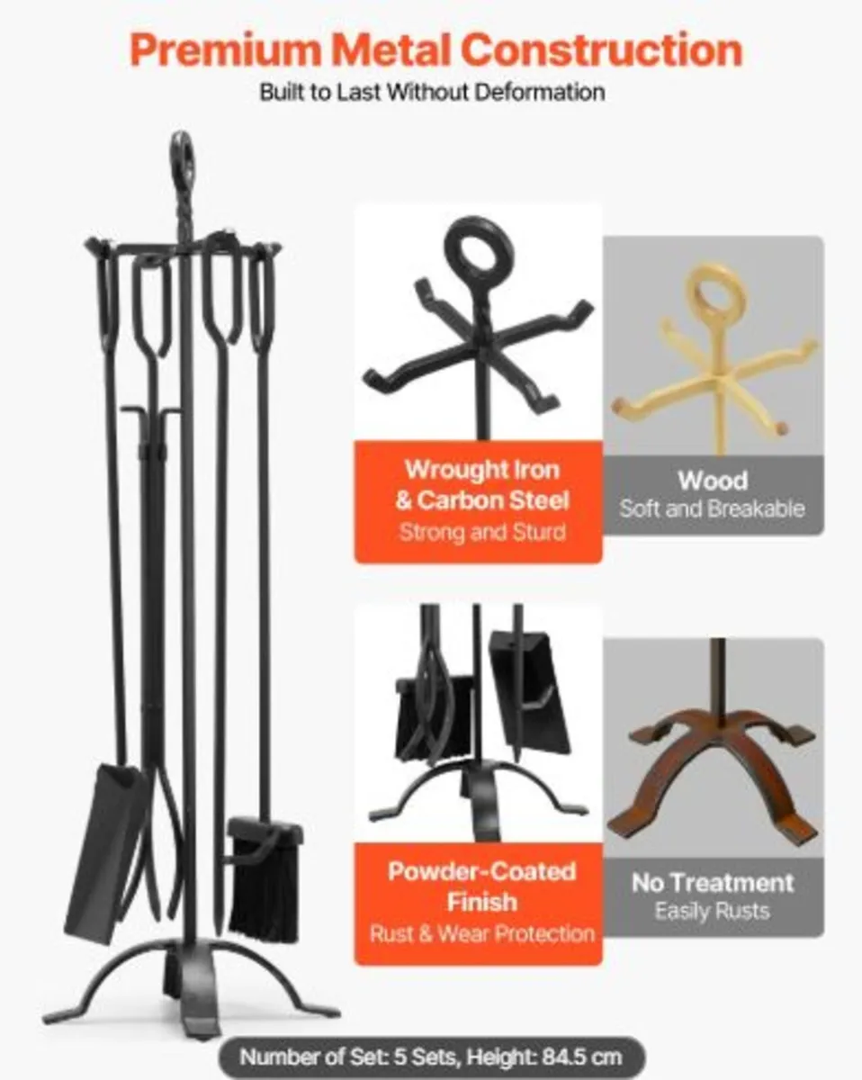 Fireplace Tool Set,5 PCS Fire Tool Set and Holder - Image 4