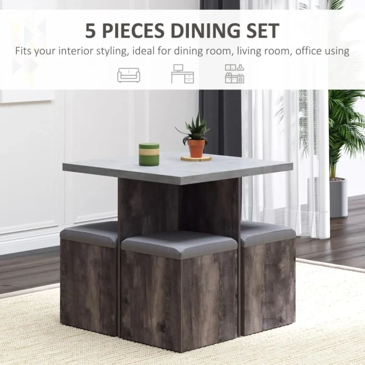 5 piece Dining Set, Dining Table and 4 Storage Ott - Image 3