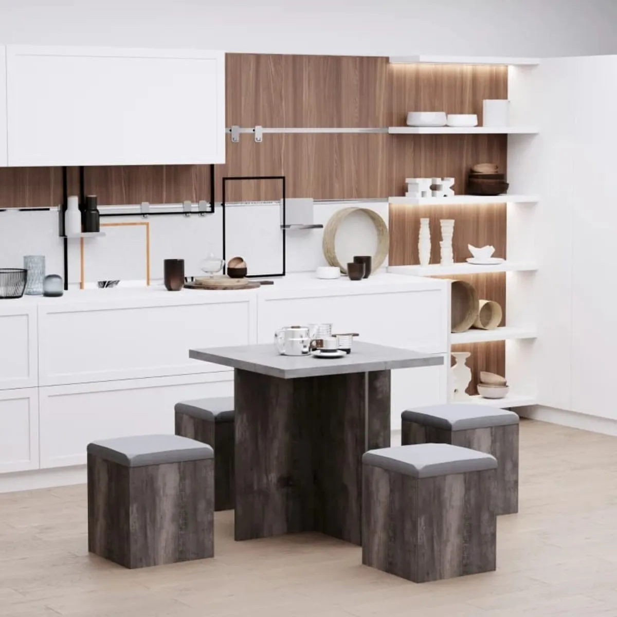 5 piece Dining Set, Dining Table and 4 Storage Ott - Image 4