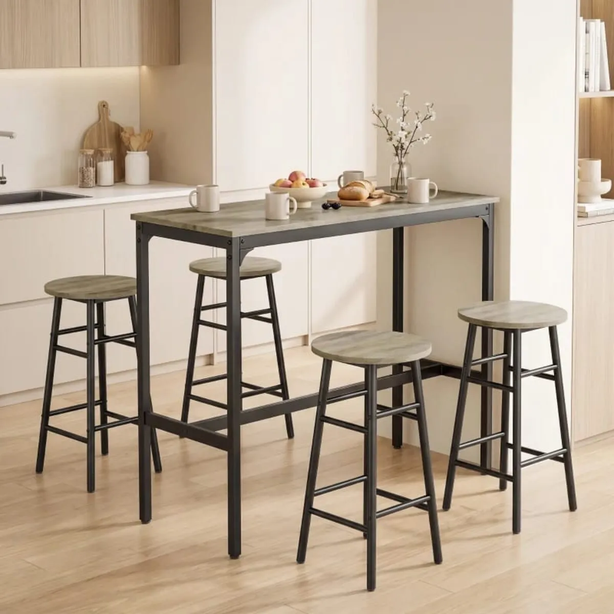 5 Piece Bar Table Set with 4 Stools, Industrial Ba - Image 4