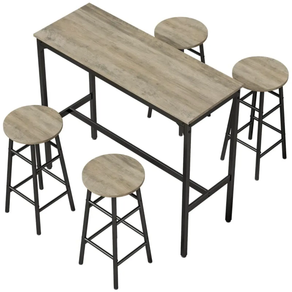 5 Piece Bar Table Set with 4 Stools, Industrial Ba - Image 1