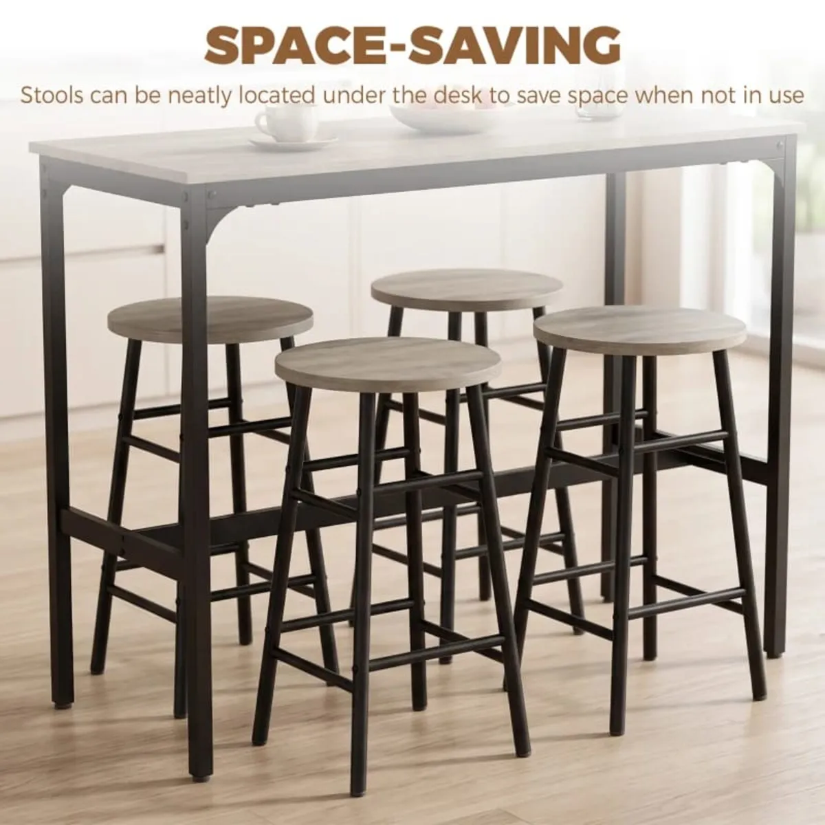 5 Piece Bar Table Set with 4 Stools, Industrial Ba - Image 3
