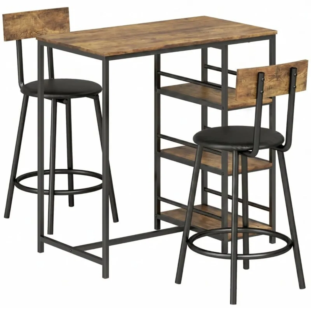 Space Saving Bar Table and PU Leather Stools for 2 - Image 1