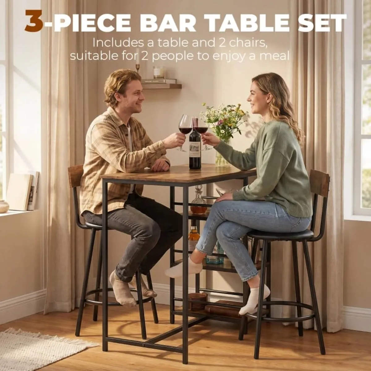 Space Saving Bar Table and PU Leather Stools for 2 - Image 2