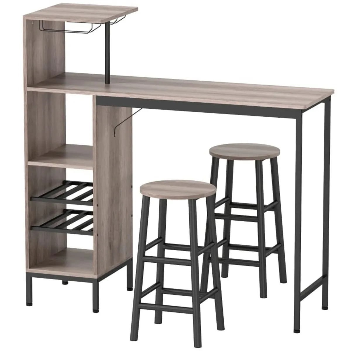 3-pc Bar Table Set with Storage, Wine Racks, Glass - Image 1