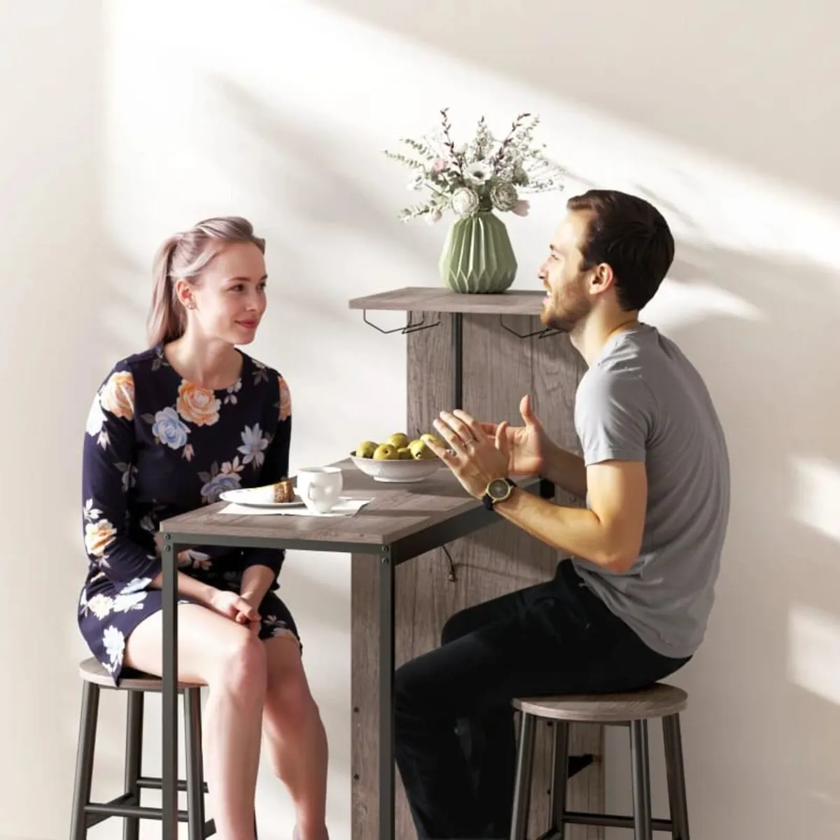 3-pc Bar Table Set with Storage, Wine Racks, Glass - Image 3