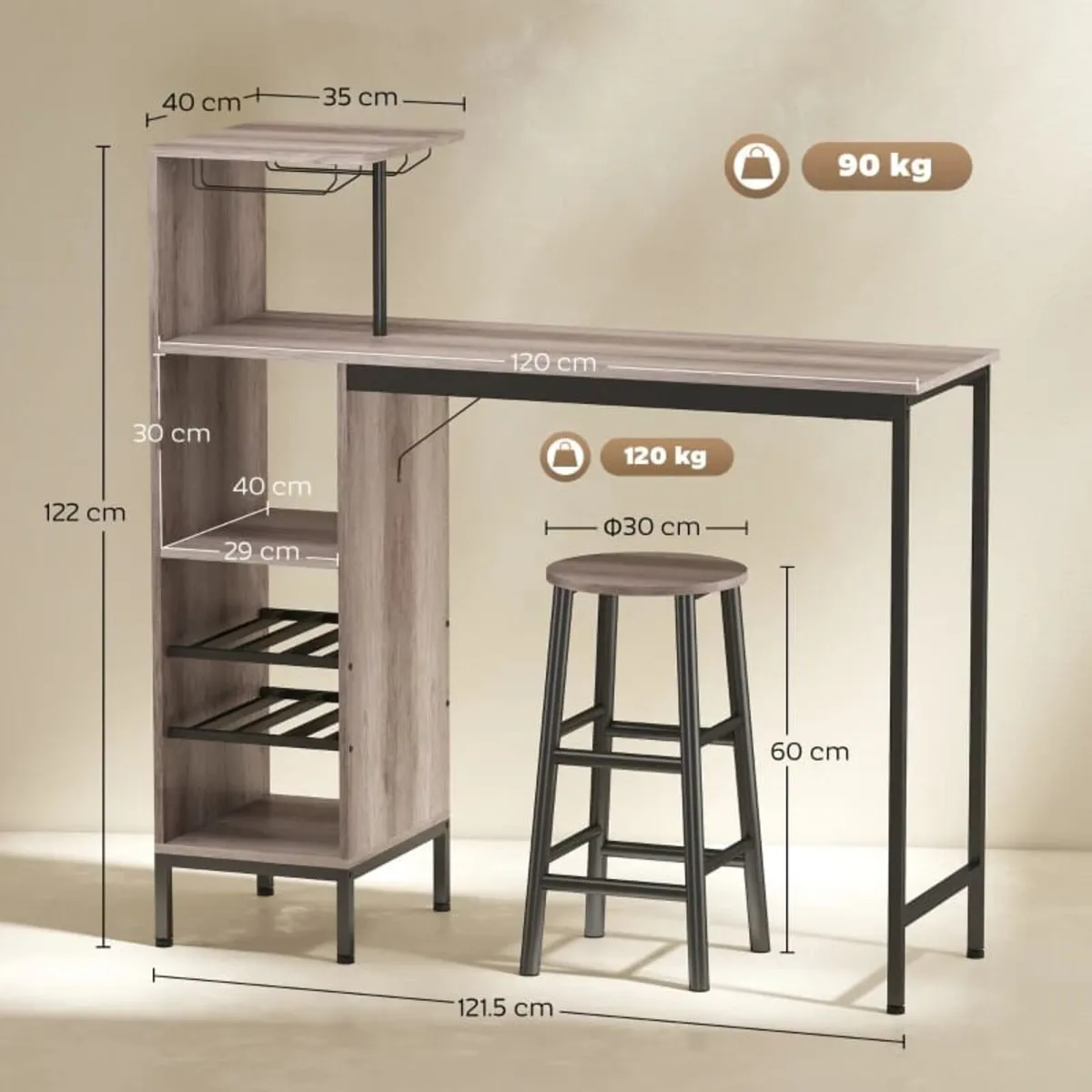 3-pc Bar Table Set with Storage, Wine Racks, Glass - Image 4