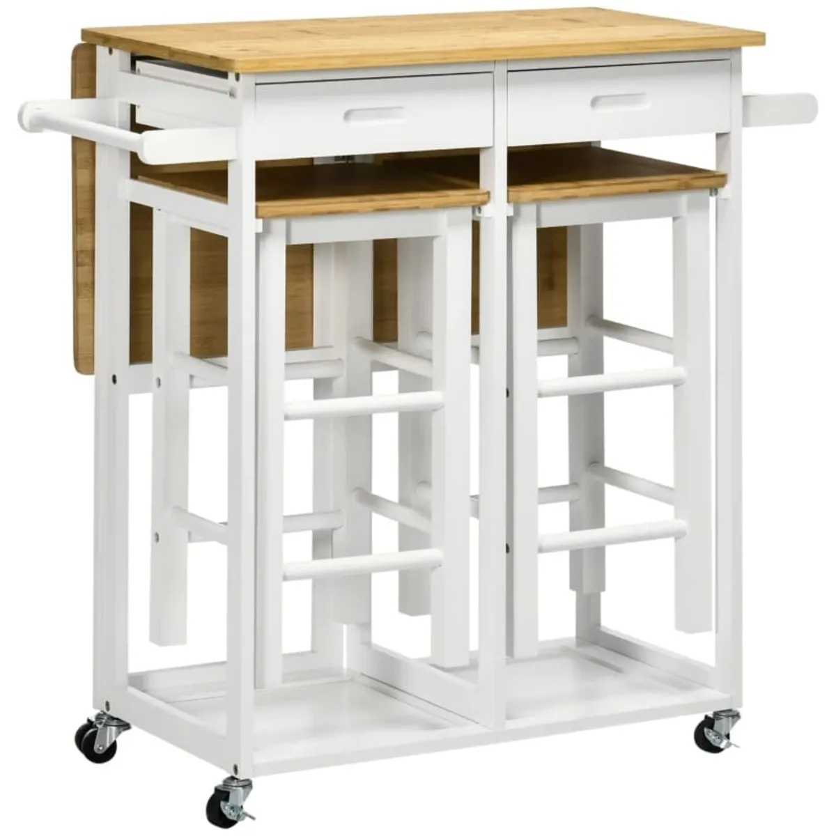 Kitchen Island Set with 2 Stools, Bamboo Breakfast - Image 1