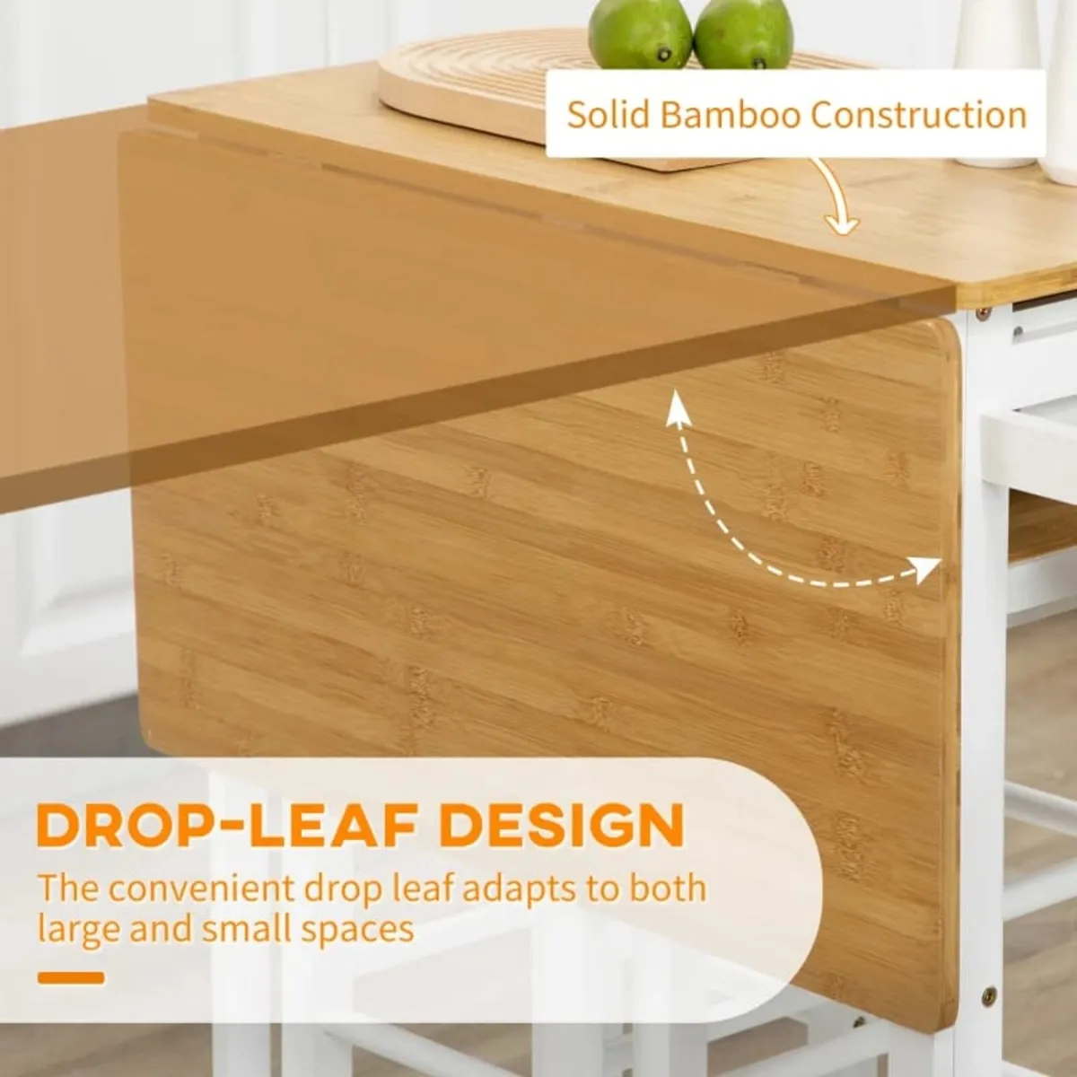 Kitchen Island Set with 2 Stools, Bamboo Breakfast - Image 2