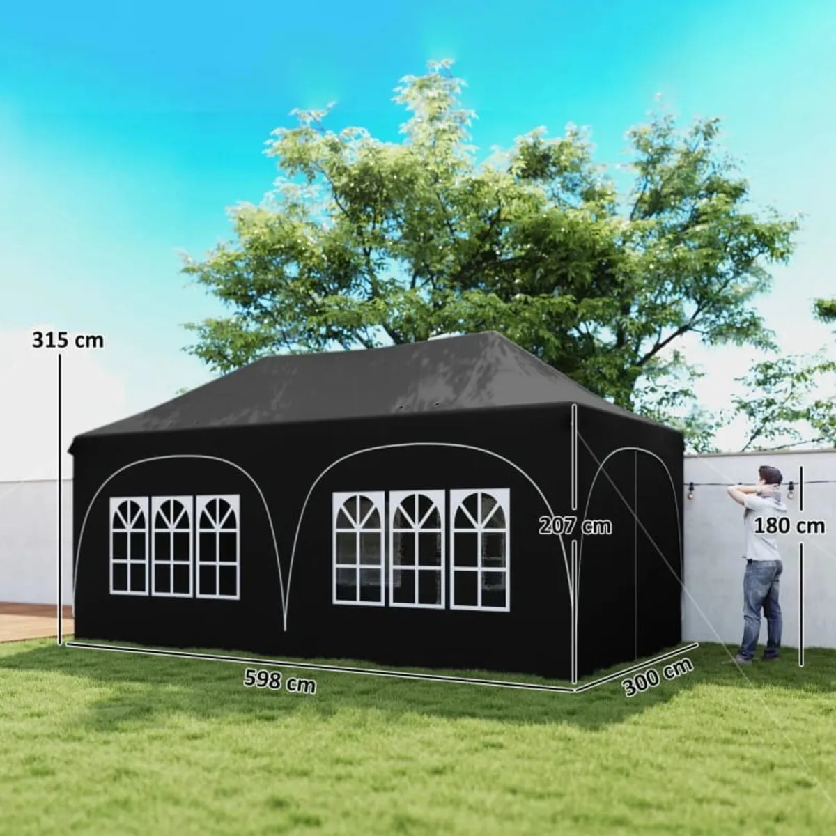 3 x 6m Pop Up Gazebo Shelter with Sides, 6 Sandbag - Image 2