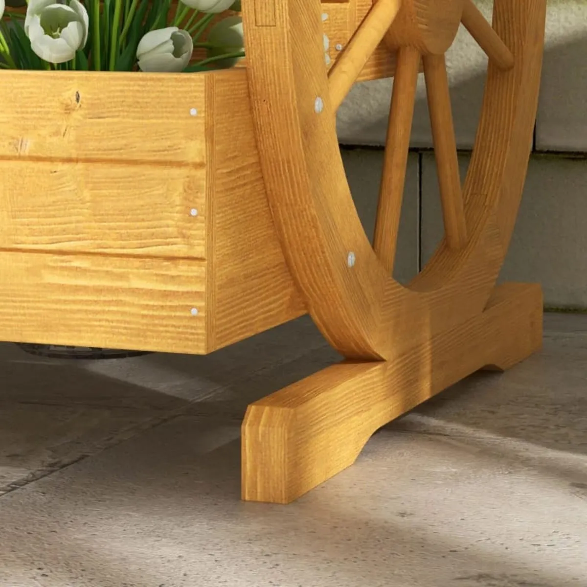 Raised Bed, 3 Tiers, Wagon Wheel Decor, Natural Wo - Image 2