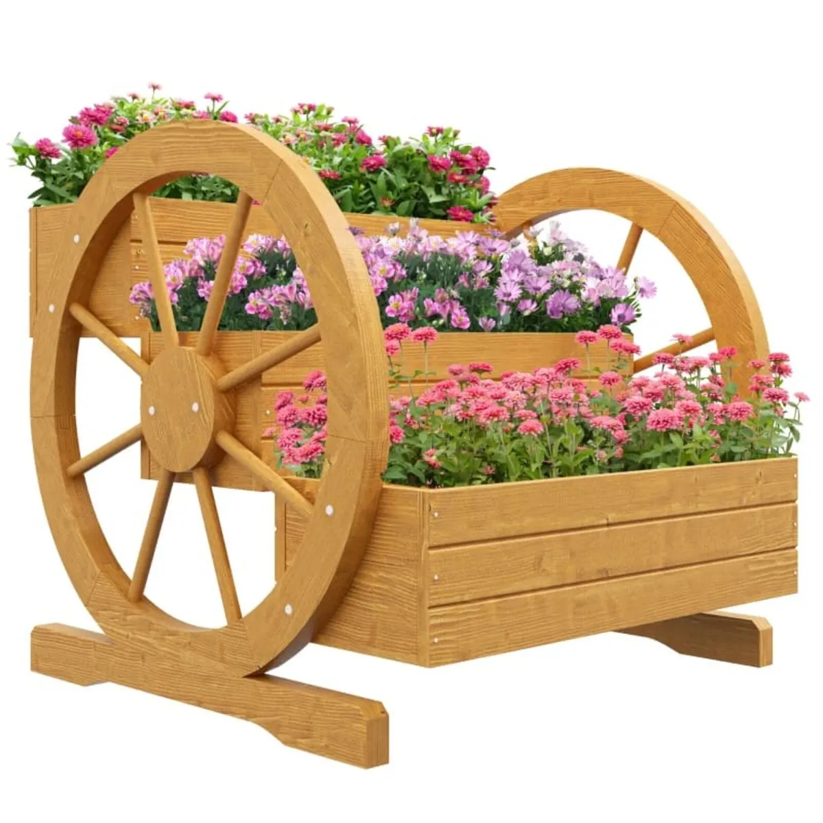 Raised Bed, 3 Tiers, Wagon Wheel Decor, Natural Wo - Image 4