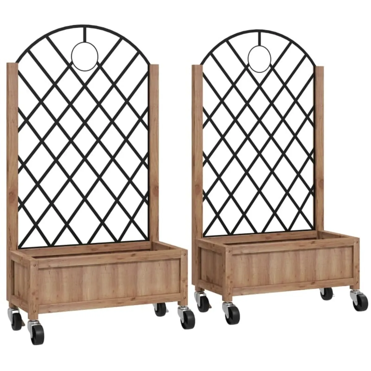 Wooden Planter, with Metal Trellis - Brown/Black - Image 1