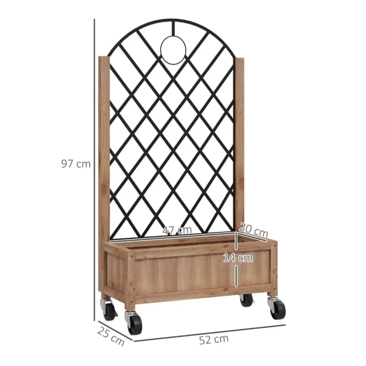 Wooden Planter, with Metal Trellis - Brown/Black - Image 3