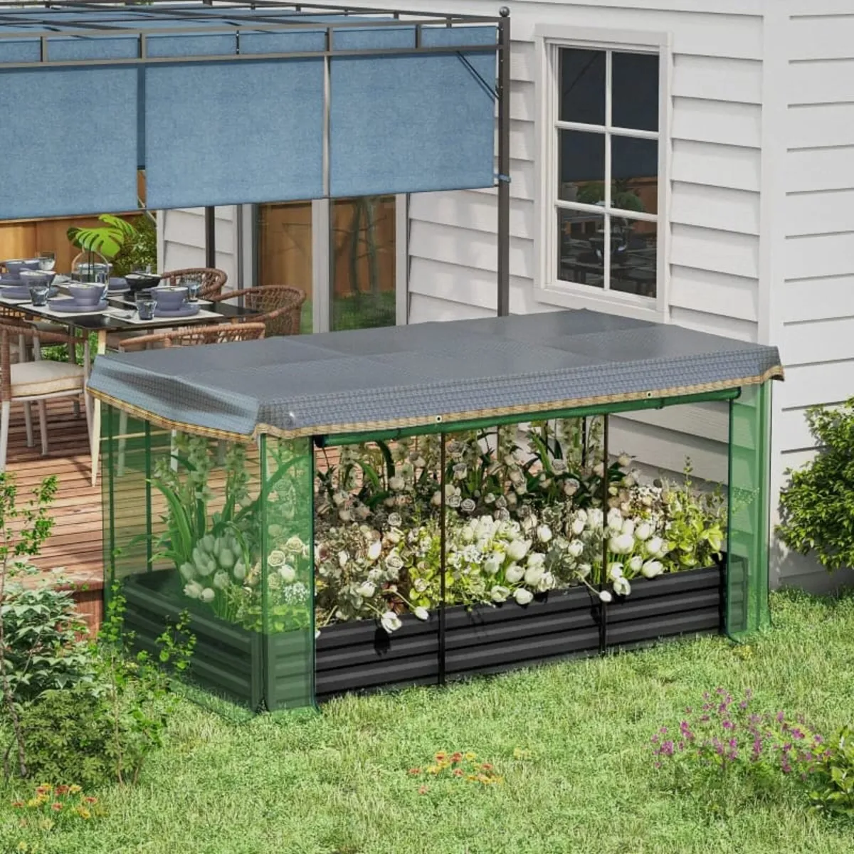 Raised Garden Bed with Bird Protection Net and Sun - Image 4