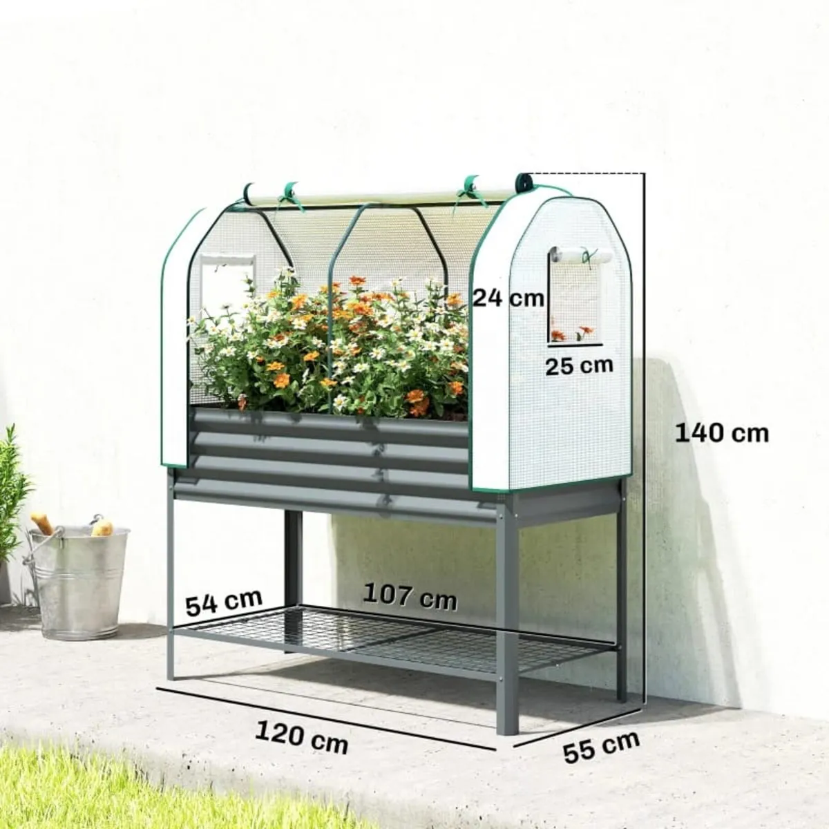 Galvanised Raised Planter with Greenhouse Cover, M - Image 2