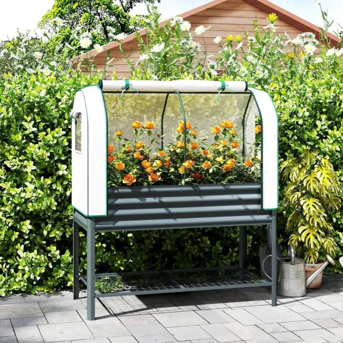 Galvanised Raised Planter with Greenhouse Cover, M - Image 3
