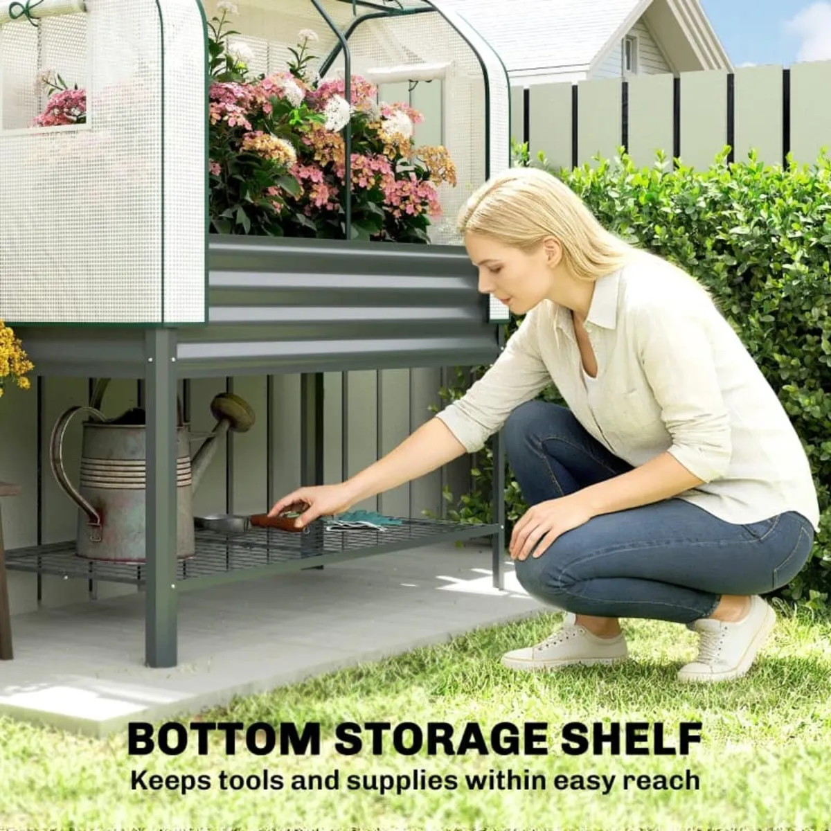 Galvanised Raised Planter with Greenhouse Cover, M - Image 4