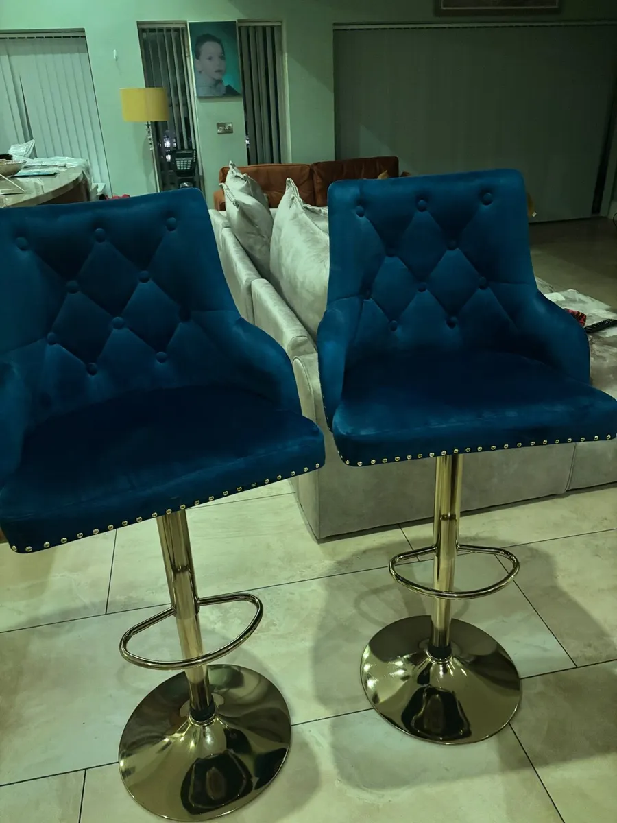 Royal blue fabric high stools