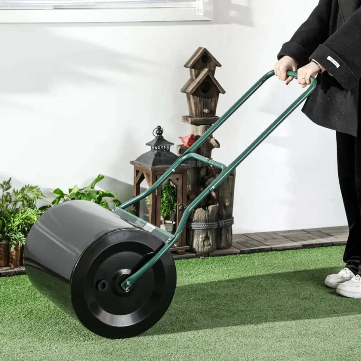 60L Fillable Cylinder Steel Garden Lawn Roller Bla - Image 2