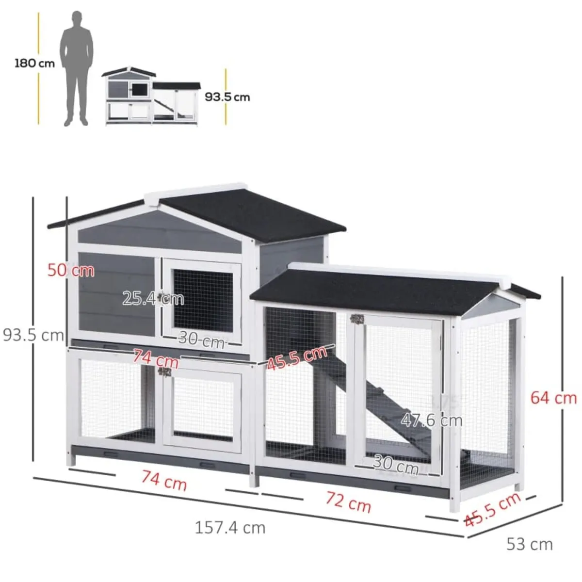 Wooden 2-Tier Rabbit Hutch w/ Tray Ramp Grey


Fea - Image 3