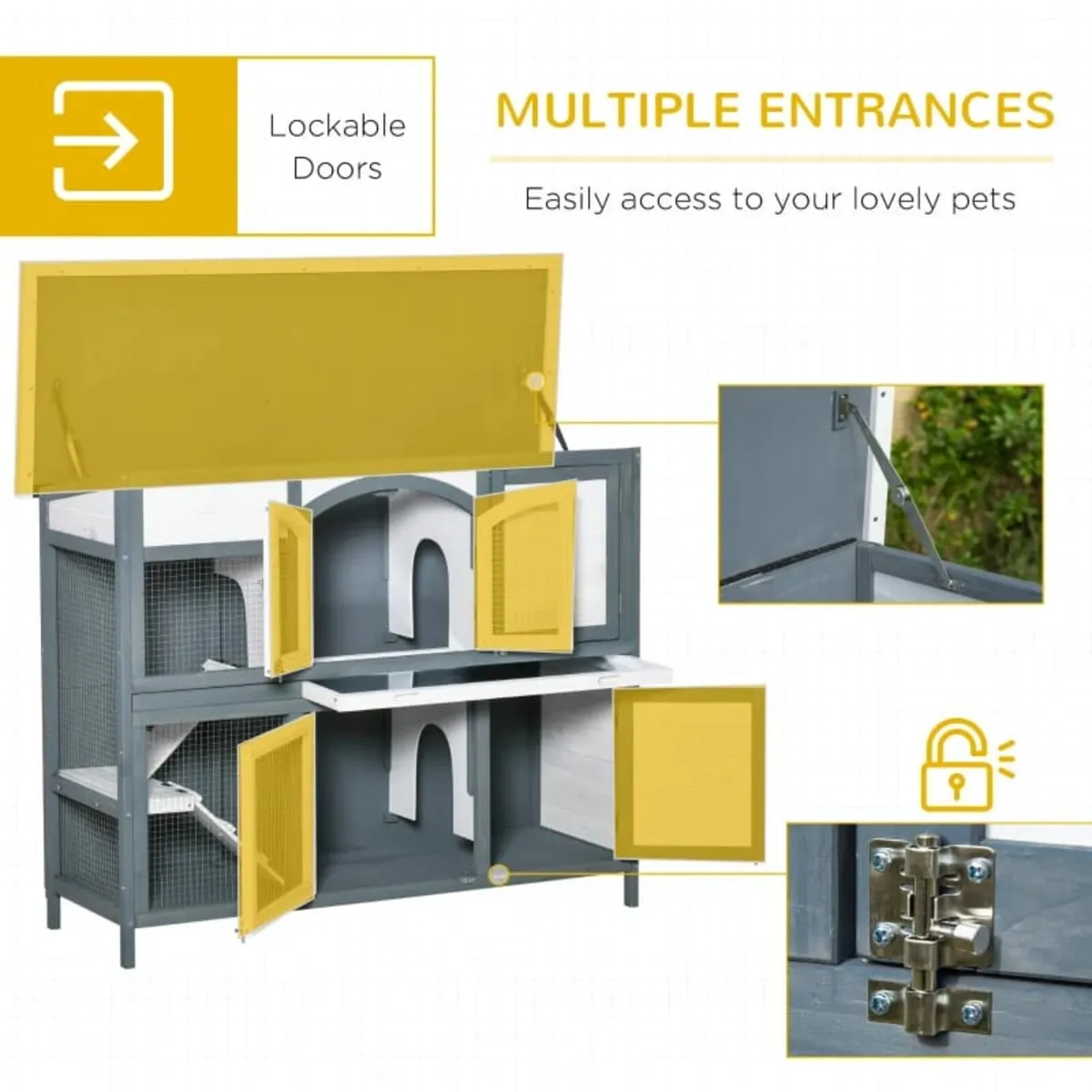 Rabbit Hutch Outdoor Guinea Pig Hutch 2 Tier Woode - Image 4