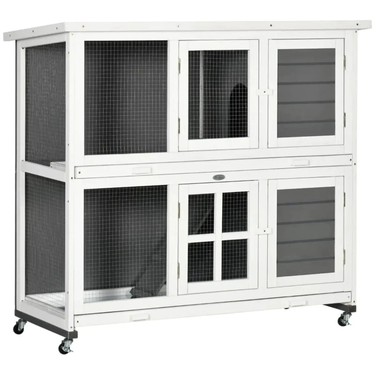 Wooden Rabbit Hutch, Two-Tier Guinea Pig Cage, wit - Image 1