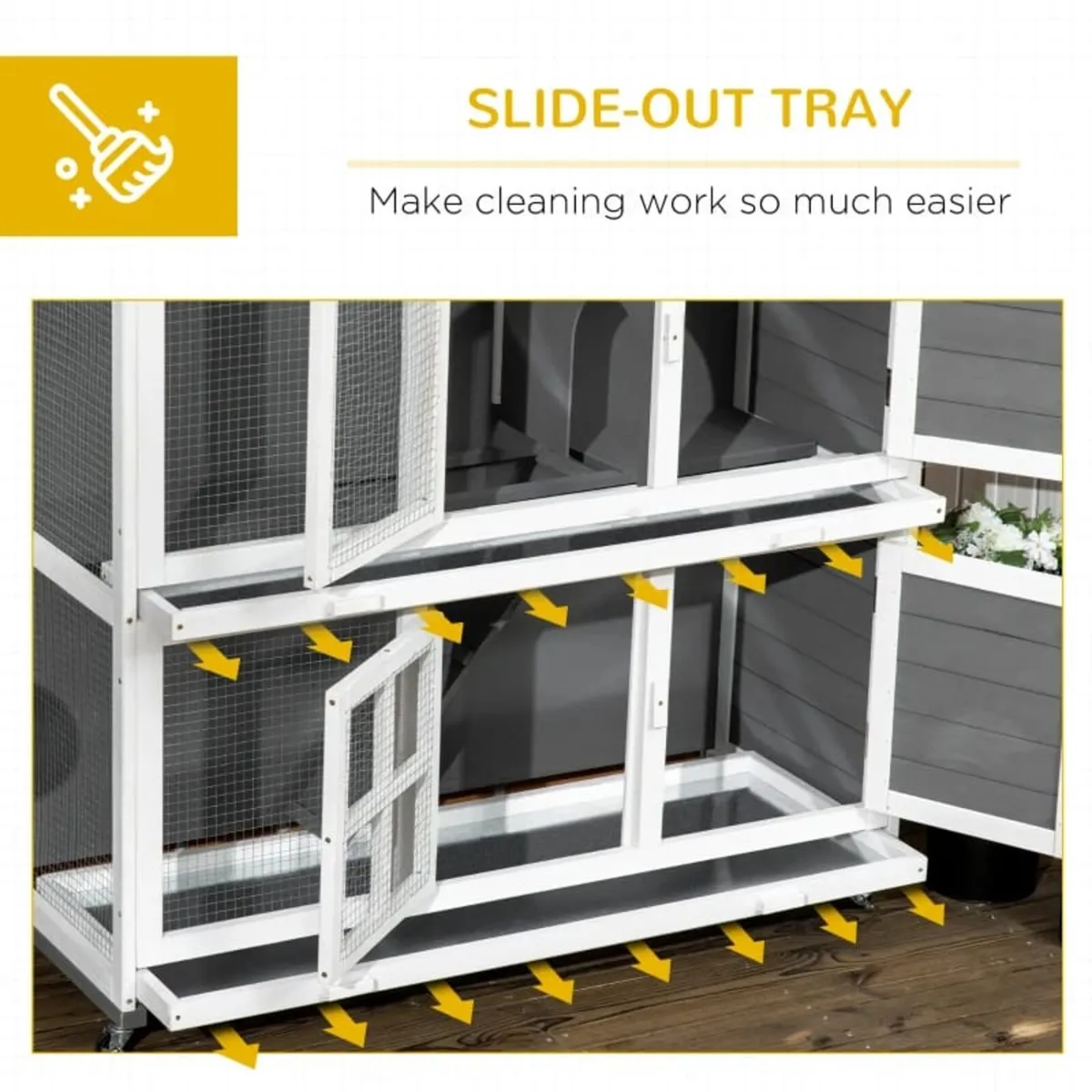 Wooden Rabbit Hutch, Two-Tier Guinea Pig Cage, wit - Image 2