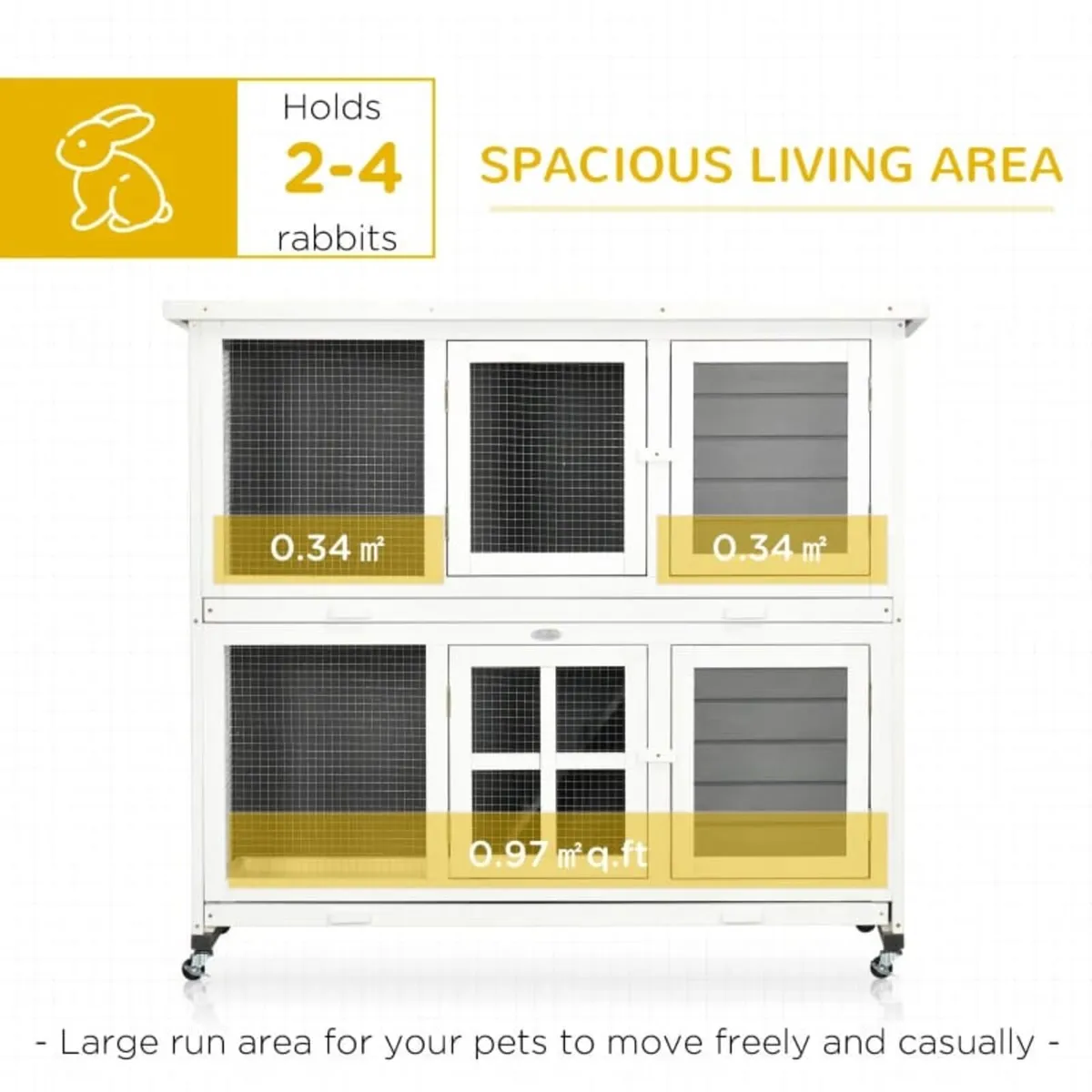 Wooden Rabbit Hutch, Two-Tier Guinea Pig Cage, wit - Image 3