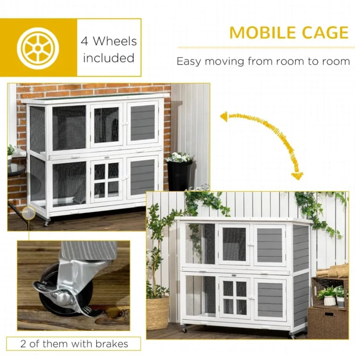 Wooden Rabbit Hutch, Two-Tier Guinea Pig Cage, wit - Image 4