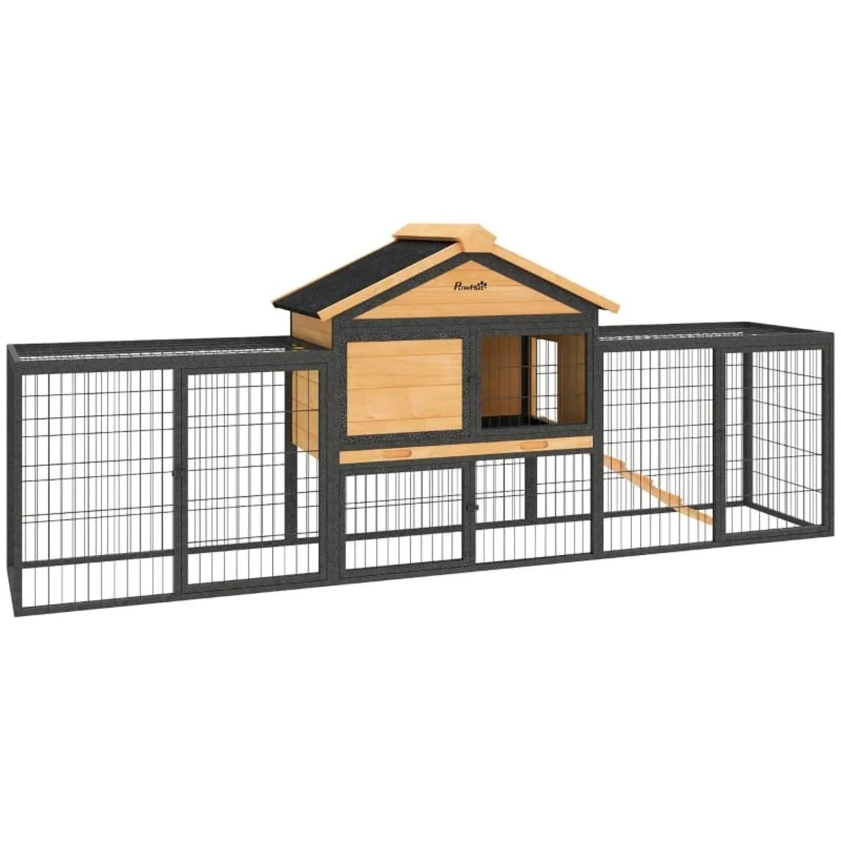Wooden Rabbit Hutch Outdoor with Steel Run, Wooden - Image 1