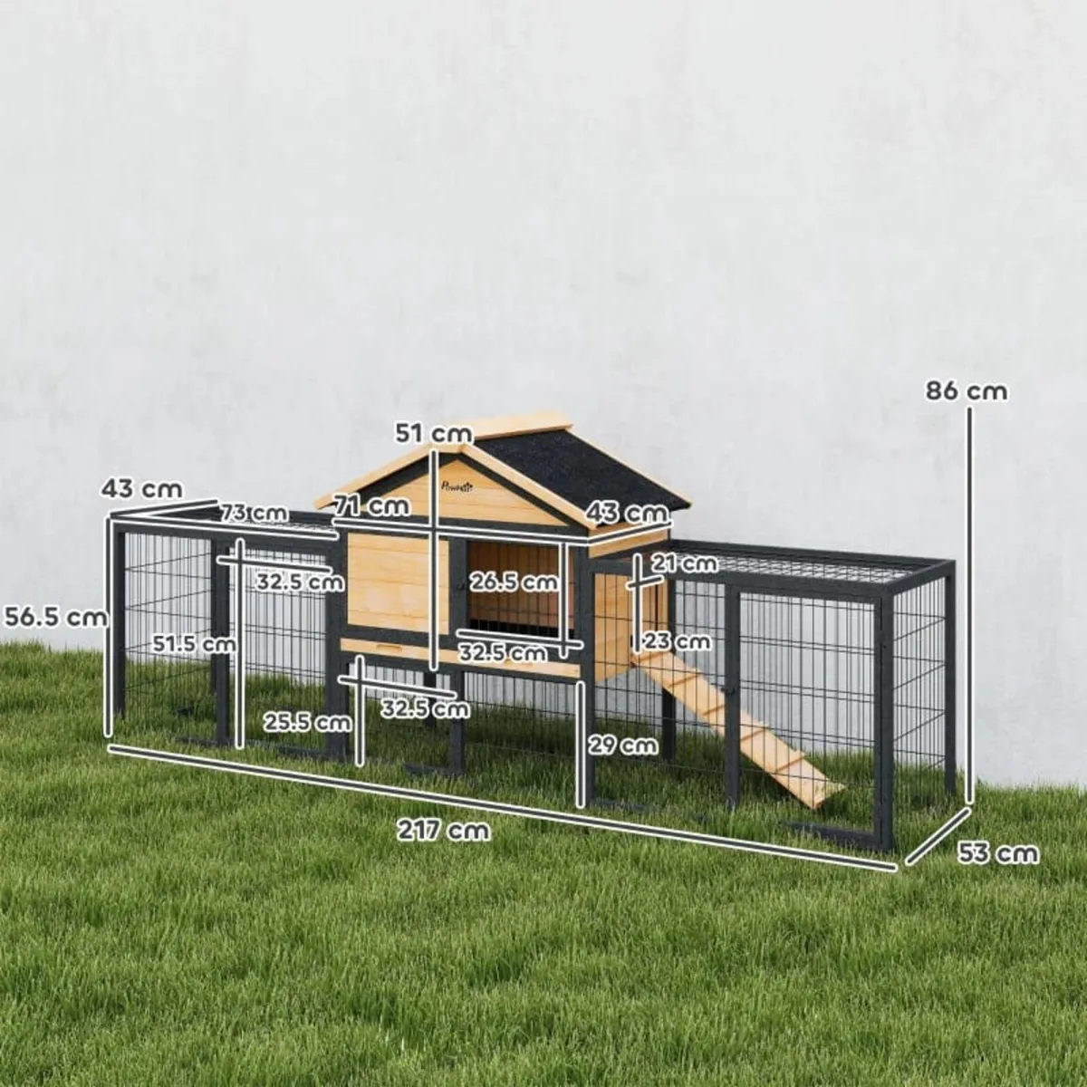 Wooden Rabbit Hutch Outdoor with Steel Run, Wooden - Image 3