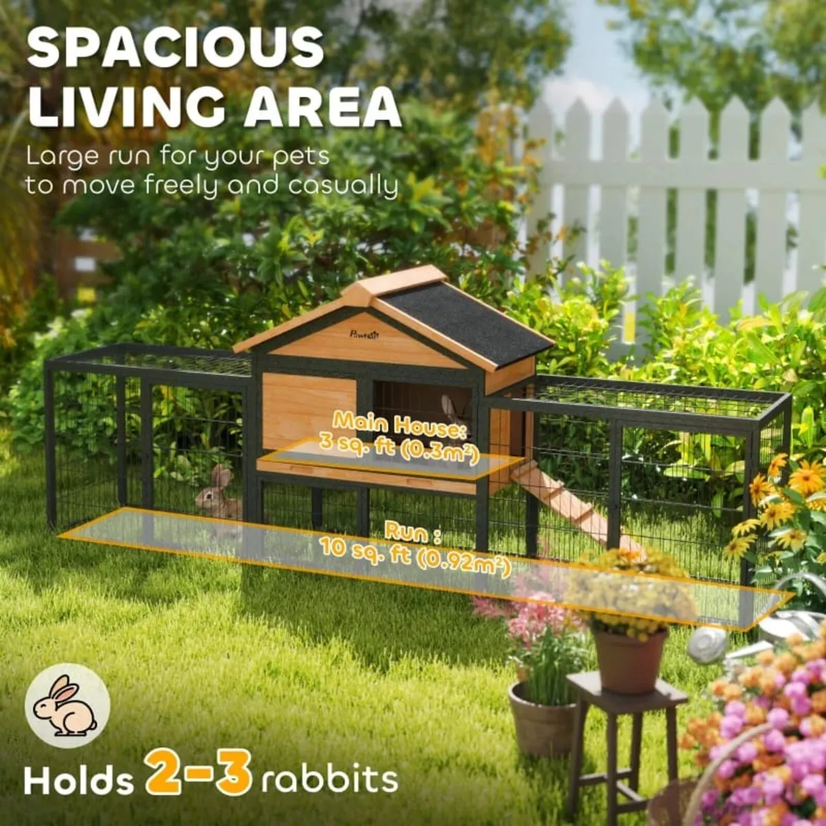 Wooden Rabbit Hutch Outdoor with Steel Run, Wooden - Image 4