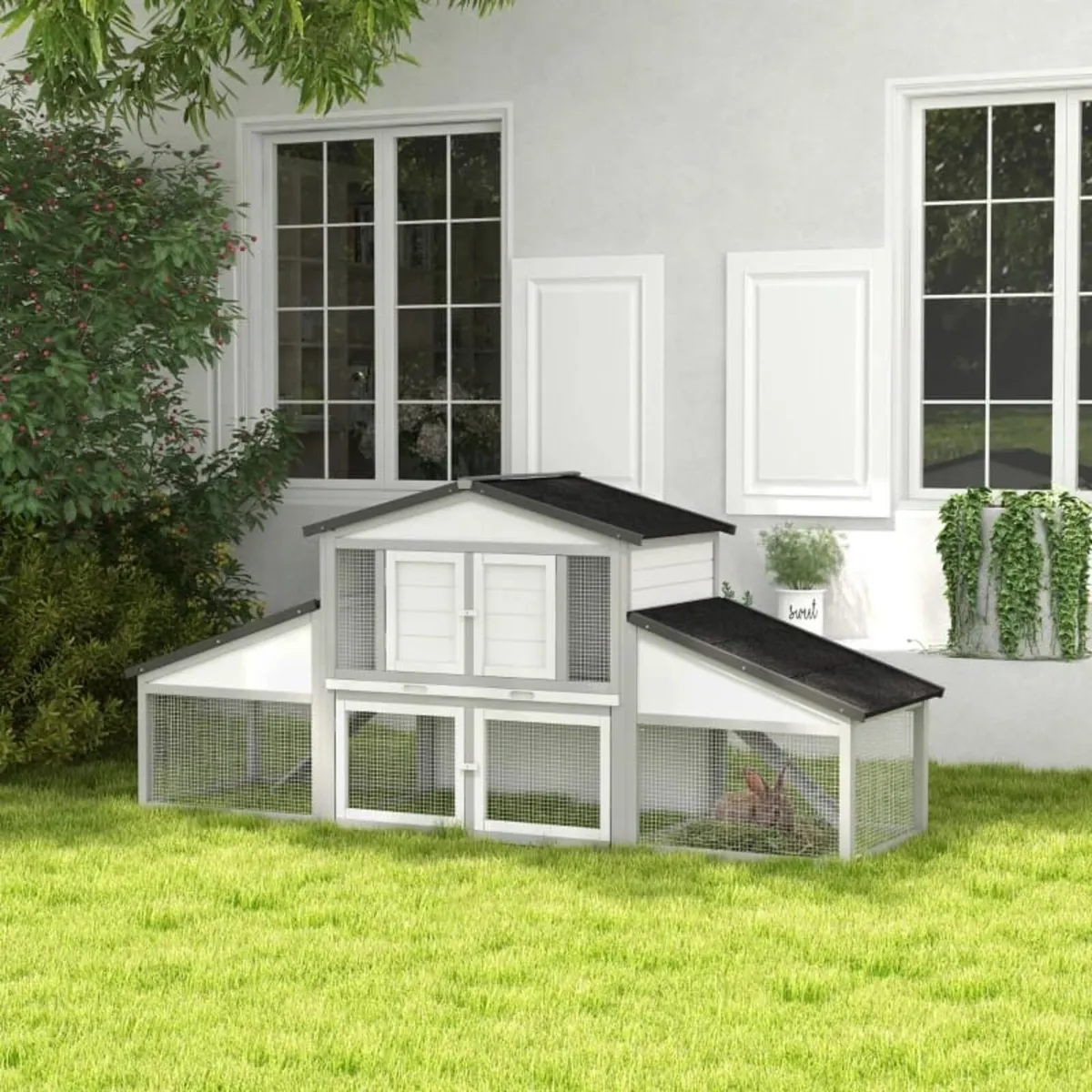 Large Rabbit Hutch with Run, Outdoor Bunny Cage, w - Image 3