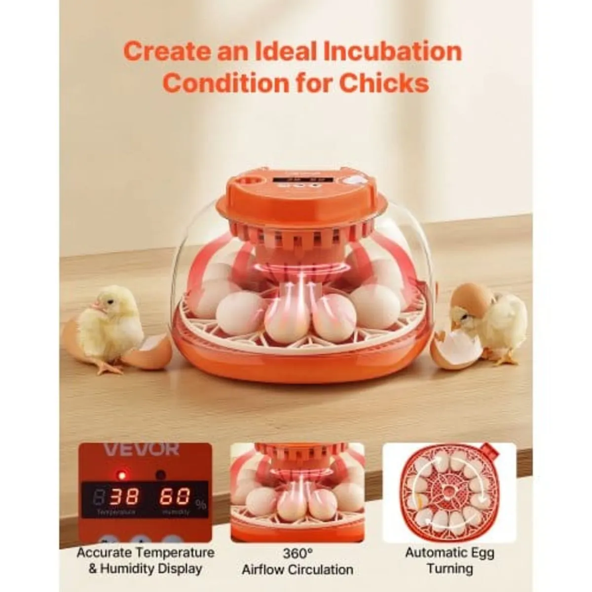 12 Egg Incubator, Automatic Egg Turner with LED Ca - Image 3