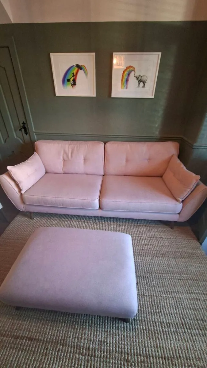 Light Pink 4 Seater Sofa and matching Footstool - Image 2