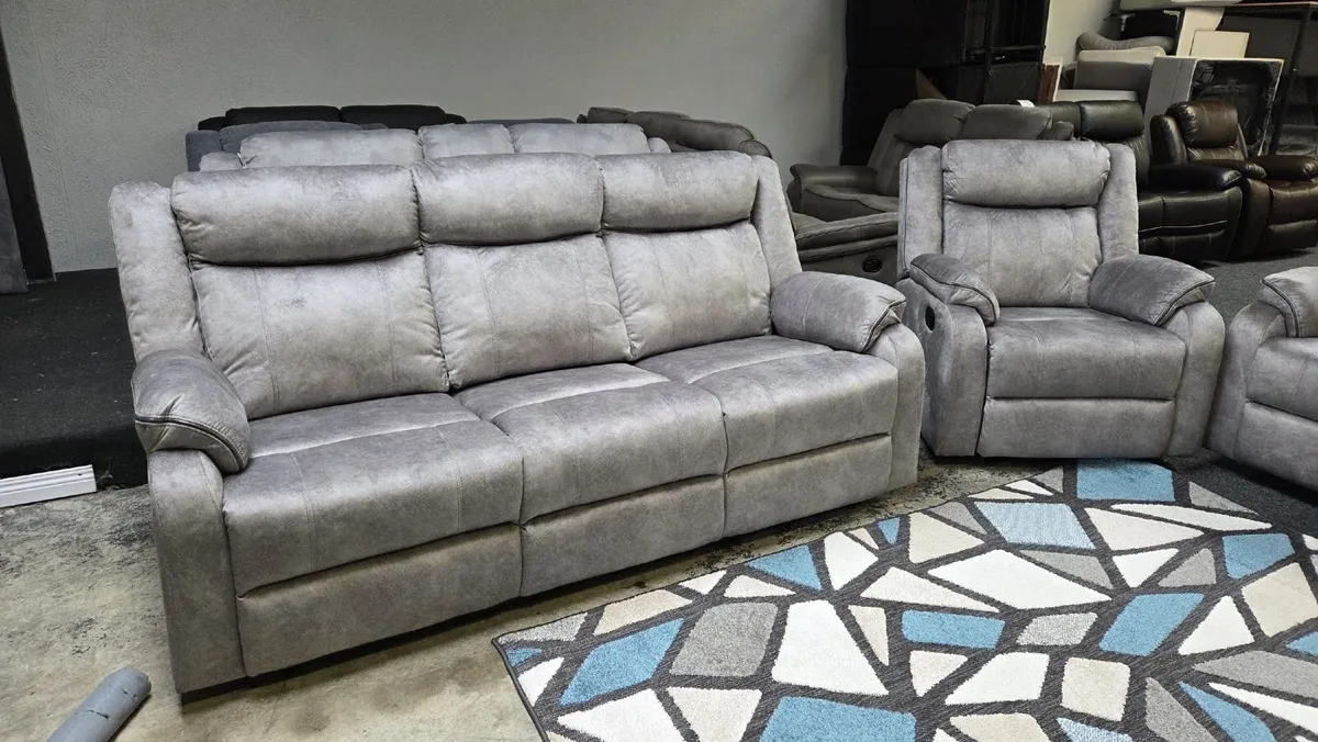 Vancouver Grey Reclining Sofa Suite - Image 1