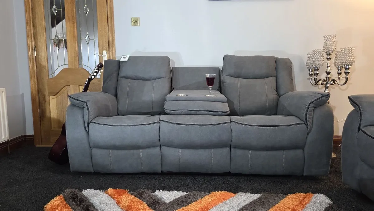 Mica Grey Reclining Sofa Suite - Image 1