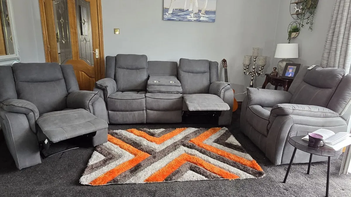 Mica Grey Reclining Sofa Suite - Image 2